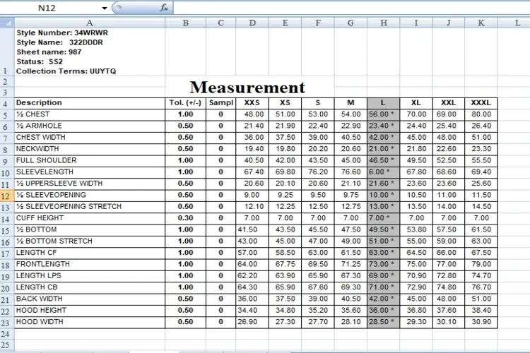 Tech Pack Measurement Chart Tech Pack Measurement Chart